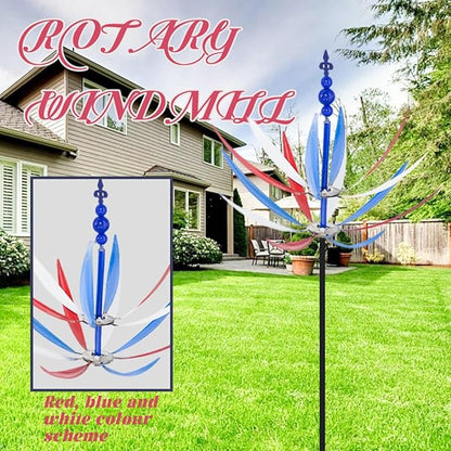 360° Outdoor Wind Spinner, Garden Pinwheels Metal Wind Sculpture Spinner with Gardens Stake, Rotating Windmill Yard Art Decor for Patio, Lawn & Garden (Color)