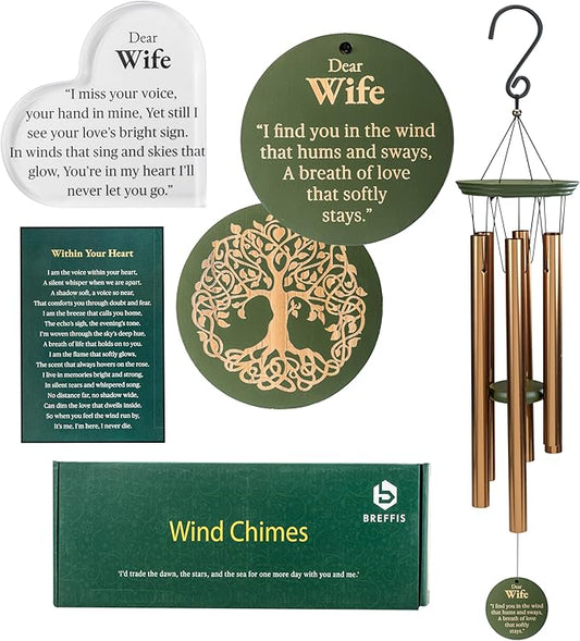Memorial Wind Chime for Loss of Wife, 31" Wooden Sympathy Wind Chime for Outside, in Memory Bereavement Condolences Remembrance Sympathy Gift for Funeral, Sentimental Memorial Gift for Family