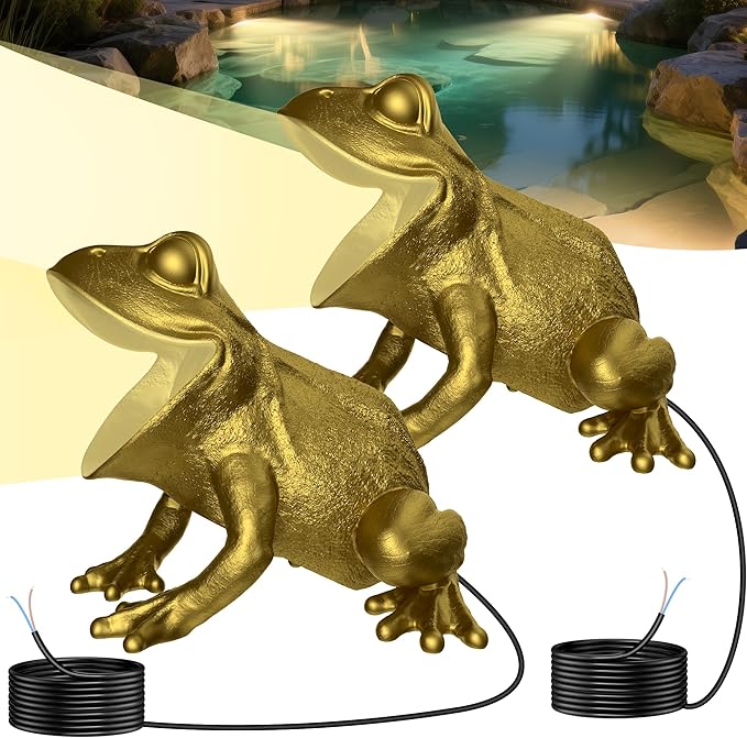 6W Brass Pond Light LED Underwater, 12V Low Voltage Frog Underwater Pond Light 2700K, IP68 Waterproof Submersible Ponds Lights for Outdoor Ponds Fountain Waterfall Water Feature, 2 Pack