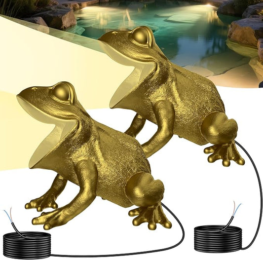 6W Brass Pond Light LED Underwater, 12V Low Voltage Frog Underwater Pond Light 2700K, IP68 Waterproof Submersible Ponds Lights for Outdoor Ponds Fountain Waterfall Water Feature, 2 Pack