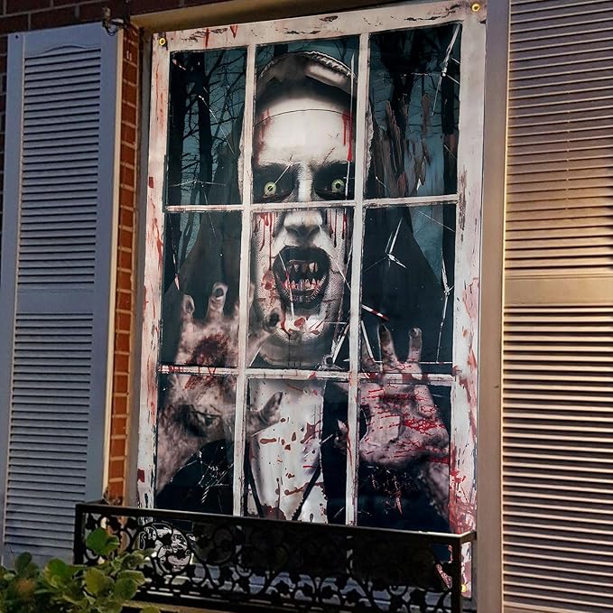 Halloween Window Decorations Scary Vampire Ghost, Halloween Party Hanging Decor Blood Spooky Theme Poster for Outdoor Indoor Door Yard Porch Wall Holiday, 32" x 47"