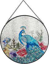 Peacock Hanging Stained Glass for Windows,20cm/7.87inch Stained Glass Suncatcher Garden Hangings Christmas Mother's Day, Valentine's Day Ornaments Festival Gift (Style B)