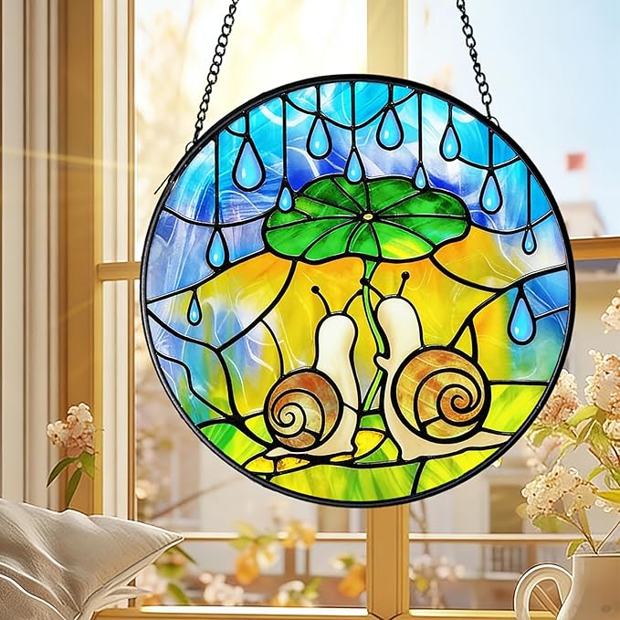 Stained Glass Suncatcher Window Hanging, Glass Sun Catchers Window Art, Suncatcher for Grandma/Mom/Women (Snail)
