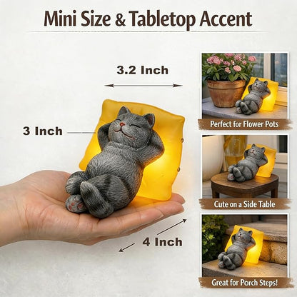 Suyorpe Solar Cat Outdoor Statues Mini Garden Decor - Sleeping Kitten Figurine for Outside Yard Art Lawn Porch Patio Balcony Decorations,Birthday Choice for Mom Grandma Women Lover