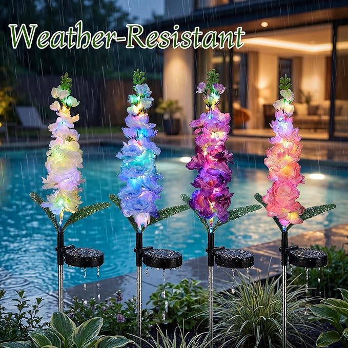 Solar Flower Lights Outdoor - 4 Packs 80 LEDs Upgraded Solar Powered Lights for Garden Patio Yard Pathway Decor - Waterproof Outside Solar Flower Decoration - Gift for Women Mom Grandma