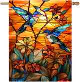 Stained Glass Hummingbird Garden Flag Spring Summer House Flag Fall Floral Decorative Yard Flags for Outside 28x40 Double Sided Large Seasonal Lawn Flags Rustic Outdoor Decor