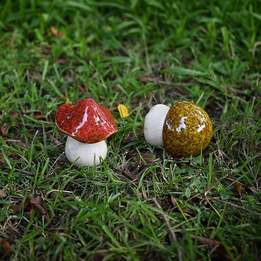 Ceramic Mushroom Garden Statue - Outdoor Decor for Whimsical and Enchanting Landscapes - Durable, Fade-Proof, and Easy to Clean - Set of 2, 4 Inche