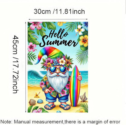 BlissYard Hello Summer Garden Flag Beach Gnome Flag 12x18 Inch Double Sided Welcome Summer Holiday Yard Flag Outside Decoration Farmhouse Outdoor Small Decor