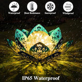 Huaxu Solar Lights Outdoor Decorative - Bright Blue Lotus Flower Table Lamp, Glass Globe 30 LED Waterproof Metal Decorations Gifts for Mom Women Garden Patio Pathway Yard Balcony Outside Decor