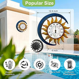 pealstar Outdoor Thermometer with Hygrometer Waterproof Large Wall Thermometer Decorative Metal Sun-Moon Outdoor Thermometers for Patio Garden Yard Living Room Decor