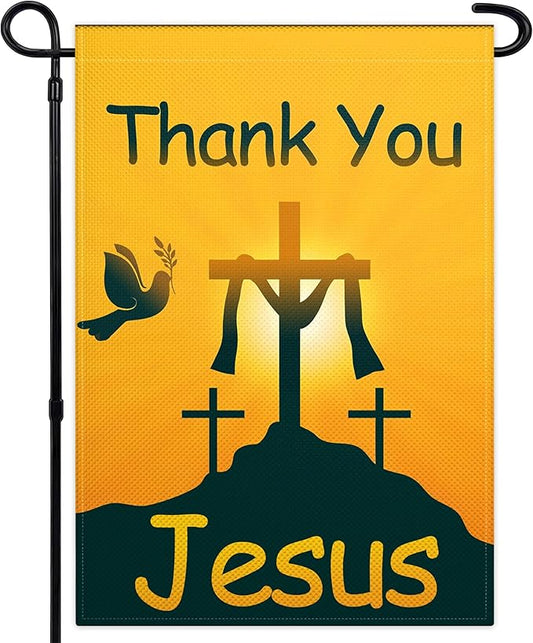 Thank You Jesus Garden Flag 3 Ply 12x18 Inch Christian Garden Flag Vertical Double Sided Jesus Garden Flags for Outside Indoor House Outdoor Yard Patriotic Sign Decor