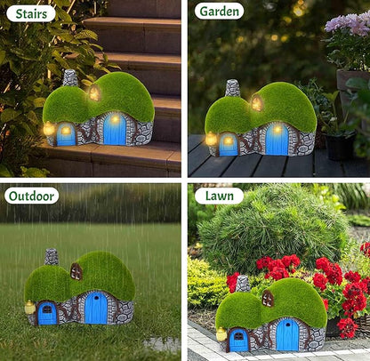 Gift Boutique Outdoor Garden House Statue with LED Lights Fairy Garden Decor Resin Cottage Figurine Yard Lawn Porch Pathway Ornament Outdoor Figurines