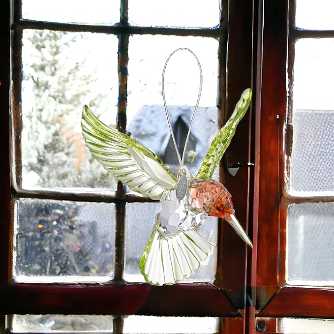 Crystal Suncatcher with Prism - Red-Throated Hummingbird Acrylic Ornament, Stunning Hummingbird Suncatcher or Bird Memorial Ornament, Includes Suction Cup, 2026 hangtag and Gift Box