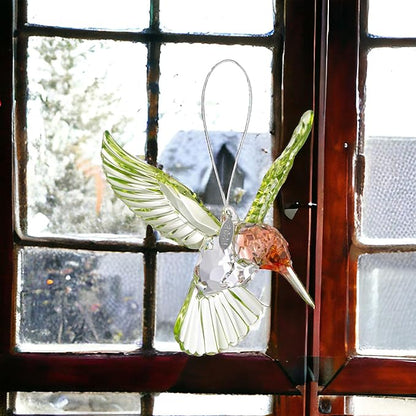 Crystal Suncatcher with Prism - Red-Throated Hummingbird Acrylic Ornament, Stunning Hummingbird Suncatcher or Bird Memorial Ornament, Includes Suction Cup, 2026 hangtag and Gift Box