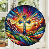 Rngmsi Stained Glass Window Hanging, 7.8″ Cross Sun Catchers with Hook Indoor Window Decor, Decorative Suncatchers Hanging Ornaments Home Garden Art Gift for Housewarming