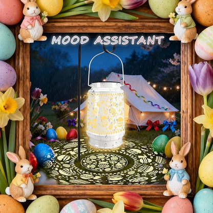 Easter Decorations for Home USB LED Lantern Lamp Tree Ornaments Night Lights with Eggs & Bunny Table Decor, Easter Gifts for Kids Teens Women Adults