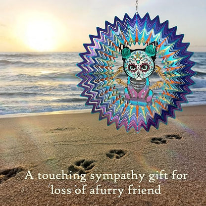 FONMY Sugar Skull Wind Spinner Cat 12inch 3D Stainless Steel Wind Sculpture Worth Gift Christmas Decor.Hanging Mandala Kitten Skull Wind Spinners Metal Yard Art Garden Decoration Indoor/Outdoor Décor