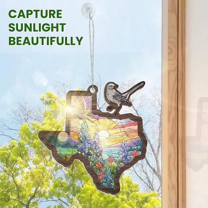 FLAGWIX Texas Suncatchers Decorations - Double Layered Window Suncatcher Hanging Ornament 8 in - Texas Western Gifts for Women Men, Mockingbird Sun Catchers Indoor Garden Decor, Gifts for Texans