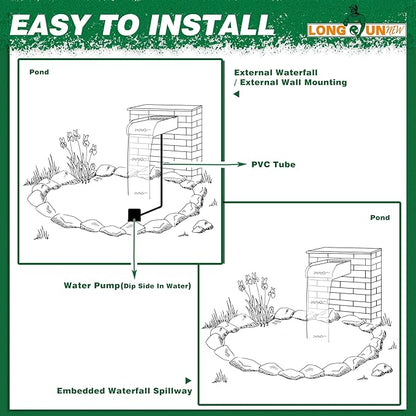 Pool Fountain Waterfall Spillway with Wider Water Flow Platform, Stainless Steel Waterfall with Pipe Connector Kits, Water Feature Spillway for Garden Decor, Patio, Ponds, 11.8"x11.8"x3.9