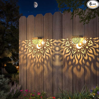 Gardsee Solar Fence Lights 6 Pack Solar Deck Lights Waterproof LED Solar Powered Step Light Wall Lights Outdoor Decorations Warm Yellow Light Decorative Lighting for Garden (Gold)
