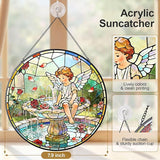 7.9 Inch Angel and Fountain Stained Glass Sun Catcher Christian Stained Glass Window Hanging Religious Sun Catcher Gifts for Mother Wall Room Decor Cottage Core Decor Decorations