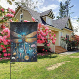 Watercolor Dragonfly and Floral Garden Flags 12×18 Inch Double Sided Decorative Yard Banner Seasonal Flag for Outdoor Outside Decor