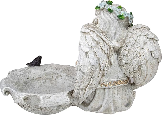 12.25" Sitting Angel Bird Feeder Outdoor Garden Statue
