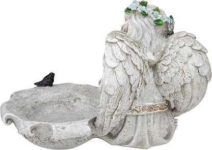 12.25" Sitting Angel Bird Feeder Outdoor Garden Statue