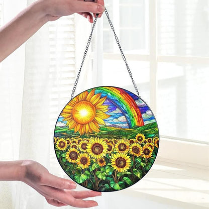 Sunflower Stained Glass Suncatcher Window Hanging Decor, Christmas, Mother's Day, Birthday Sunflower Gifts for Women Adults, Friends Sisters Teachers, Home Decorations for Window Kitchen Garden Patio