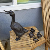 Vintage Cast Iron Duck Family Garden Statue, Rust Brown Mother Duck (15.7" Tall) with 4 Ducklings (3.6" Tall), Outdoor Decorative Sculpture Set for Yard Patio HC5387-6905