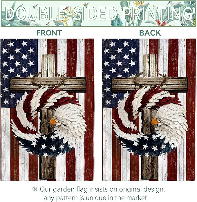 Patriotic Stars and Stripes Eagle Wreath Garden Flag 12x18 Inch Double Sided USA 4th of July Burlap Yard Flags Memorial Day Independence Day Yard Outdoor Decoration