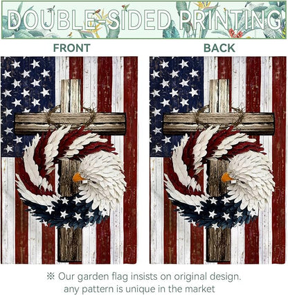 Patriotic Stars and Stripes Eagle Wreath Garden Flag 12x18 Inch Double Sided USA 4th of July Burlap Yard Flags Memorial Day Independence Day Yard Outdoor Decoration