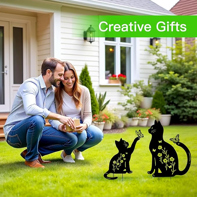 WACLSTDAY Cat Metal Decorative Garden Stakes,Gifts for Women/Men/Cat Lovers,Black Silhouette Statues Spring Garden Decor for Outdoor, Yard Art, Outside,Patio,Forests,Lawn Ornaments