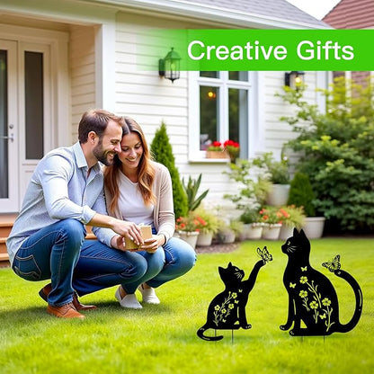 WACLSTDAY Cat Metal Decorative Garden Stakes,Gifts for Women/Men/Cat Lovers,Black Silhouette Statues Spring Garden Decor for Outdoor, Yard Art, Outside,Patio,Forests,Lawn Ornaments