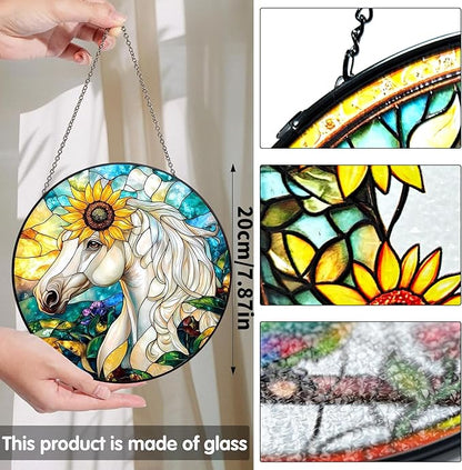 Bimkole Horse Stained Glass Suncatcher Window Hanging - Animals Indoor Window or Doorway Decoration - Handmade Sun Catcher Decor for Garden Home Christmas & Birthday Gifts 7.87x7.87 in