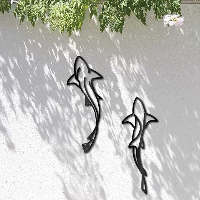 CREATCABIN Black Metal Fish Wall Art Modern Iron Wall Decor Marine Nautical Shark Sculpture Minimalist Hanging Sign Summer Ocean Ornament for Indoor Outdoor Kitchen Bathroom Patio Pool 15.7 x 5.9 Inch