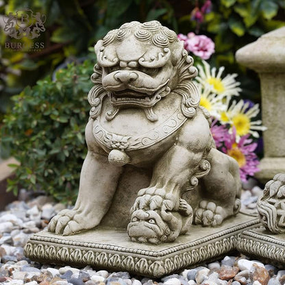 Pair of Foo Dog Stone Statues | Decorative Oriental Dragon Sculpture Ornamental Lion Animal Garden Ornament Decoration