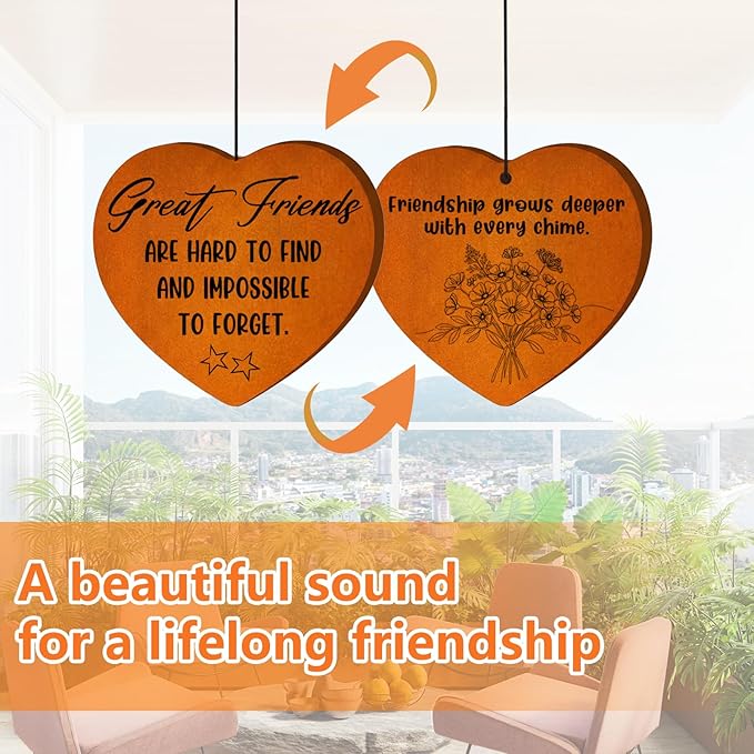 Friend Gifts for Women, 25.5" Aluminum Wind Chimes for Outside with Heart Catcher, Best Friend Birthday Gifts for Soul Sister, Bestie, Friendship Gift for Birthday, Christmas, Home Decor