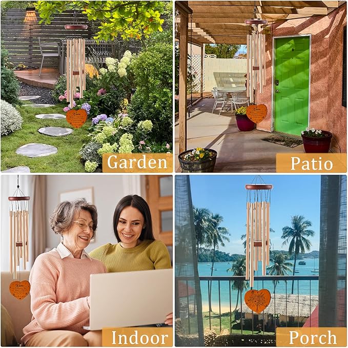 Nana Gifts for Mother's Day Birthday Christmas Thanksgiving from Grandkids Grandchildren, Nana Garden Gifts for Grandma, 26Inch Wind Chimes for Outside with S Hook Greeting Card