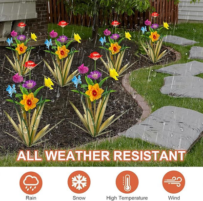 Homight Metal Agave Plant Outdoor Decoration Outdoor Garden Decoration Daffodils Flowers Mexican Yard Art Daffodils Flowers Decorative Garden Gift (3 Big Colorful Daffodil)