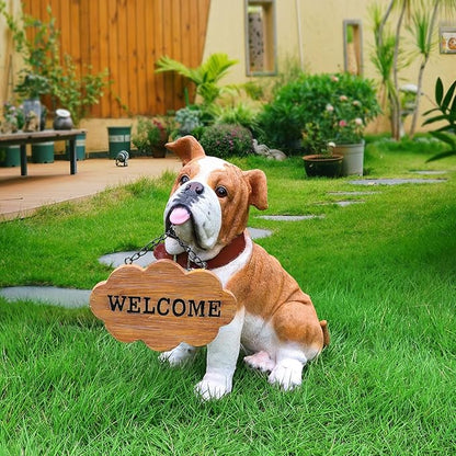 English Bulldog Garden Statue with Solar Lantern, Realistic Dog Sculpture, Birthday Gift for Women Mom Grandma, Housewarming Gift for New Home, Outdoor Resin Puppy Decor,Fawn