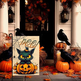 Halloween Garden Flags Black Cat Boo Yard Flag Scary Pumpkin Vertical Garden Flags Spiders Web Holiday Yard Banner 12x18 Inch Double Sided for Outside Decoration