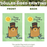 Happy Groundhog Day Garden Flag 12x18 Inch Double Sided Cute Groundhog with Top Hat and Sunshine Design Spring Outdoor Yard Flags Funny Holiday Porch Lawn Durable Banner for Home Garden Décor