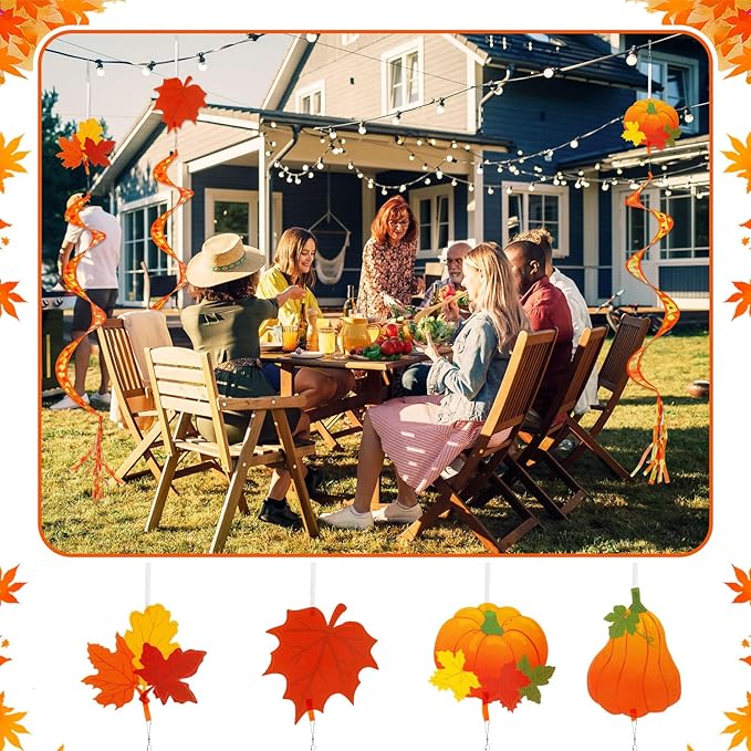 Beeveer 4 Pcs 57'' Fall Wind Socks Thanksgiving Wind Spinners for Outdoor Hanging Nylon Fabric Maple Pumpkin Windsock Leaf Streamers for Fall Autumn Decorations Windmill to Scare Birds Away