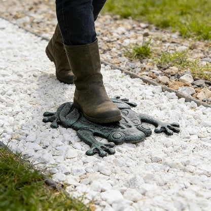 Lawei Cast Iron Frog Stepping Stone, Vintage Green Sturdy Outdoor Garden Statue, Unique Decorative Frog Flagstone Mat for Patio, Lawn, Yard, Garden Walkway, Non-Slip Entryway Rug, 12 x 10.6 in