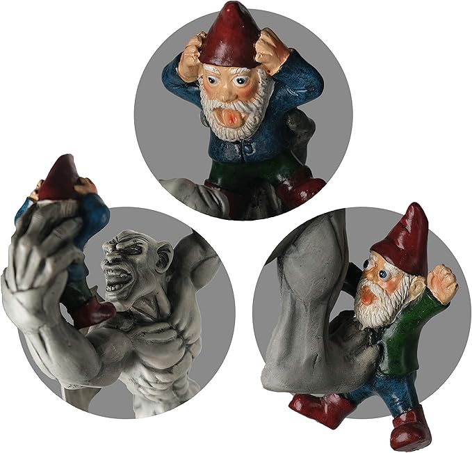 Great Gargoyle Gnome Massacre Fence Hanger - Polyresin Outdoor Wall Décor - Detailed Hanging Statue – Gnome with Gothic Climbing Grotesque Gargoyle for Patio, Porch, Fence, Garden