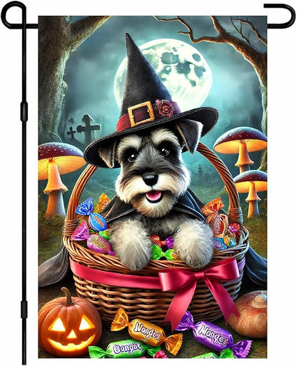 BlissYard Halloween Cute Garden Flag 12x18 Inch Candy Witch Dog Basket Flag Outdoor Yard Decoration House Banner Porch Lawn Patio Home Decor
