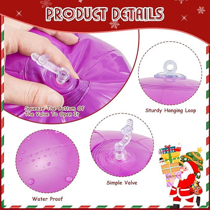 24 Pcs 7.5Inch Christmas Inflatable Ball Neon Color Outdoor Hanging Ornament Blow Up Xmas Inflatable Ornament PVC Christmas Decoration for Yard Lawns Porch Garden Front Door Holiday Decor(Solid Color)