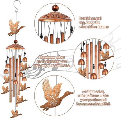 Duck Wind Chimes for Outside, Duck Gifts for Women Men Nature Lovers Metal Windchimes Outdoors, Flying Floral Bird Design Home Garden Patio Yard Decor