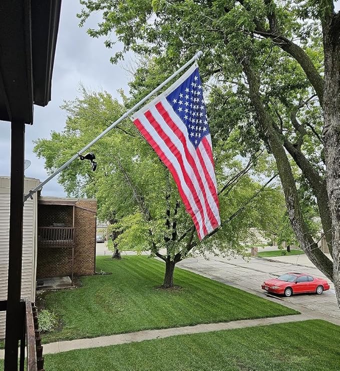 Flag Poles for Outside House with American Flag 3x5 - Flag Pole Kit includes 6ft Tangle Free House Flag Pole,Embroidered US Flag,Holder Bracket,Residential Flag Pole for House,Porch,Outdoor-White